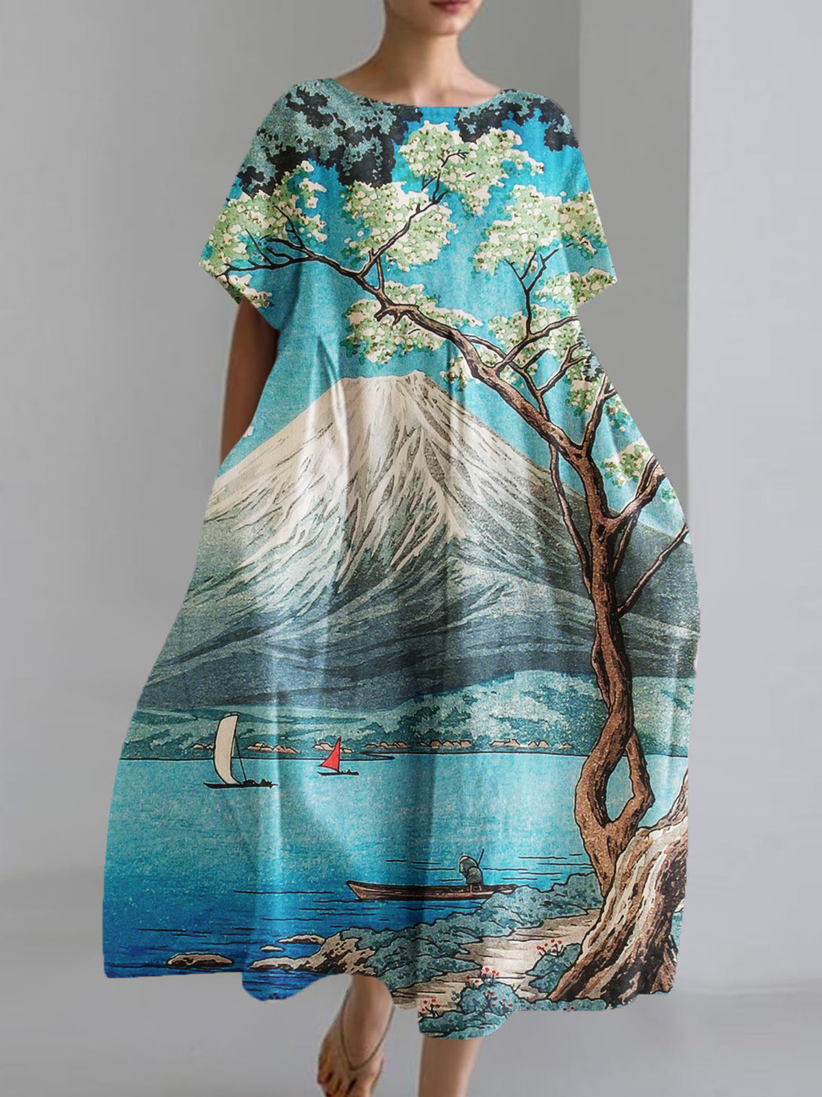 Women's Japanese Art Print Loose Casual Short Sleeve Dresses