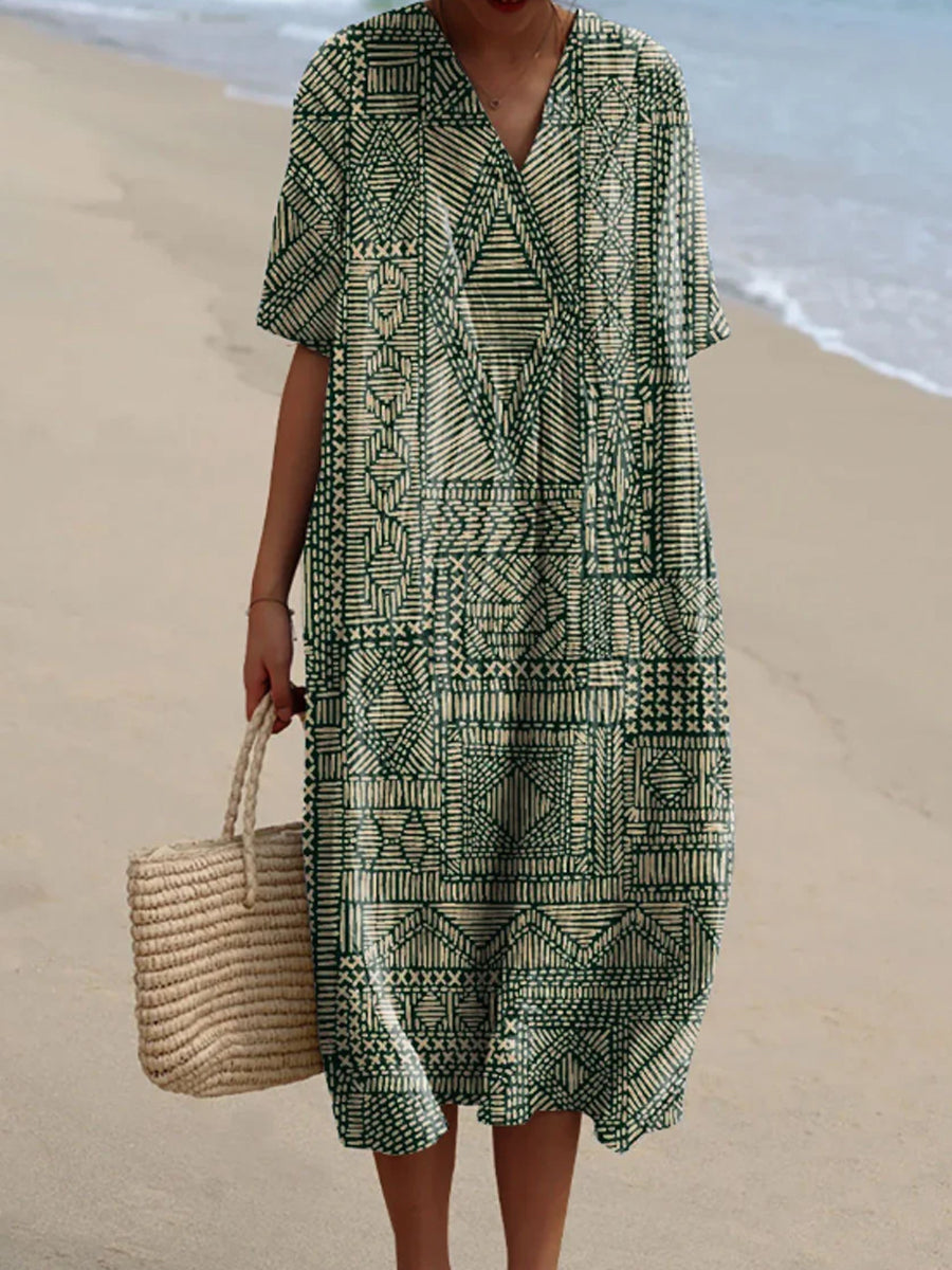 Women's Retro Geometric Pattern Art Print Flowy Dress