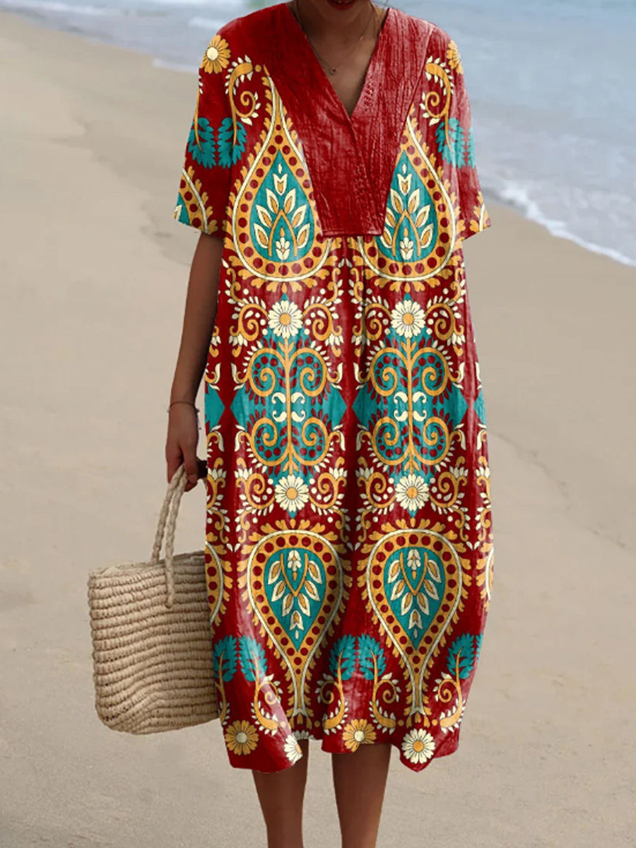 Women's Retro Pattern Art Print Flowy Dress