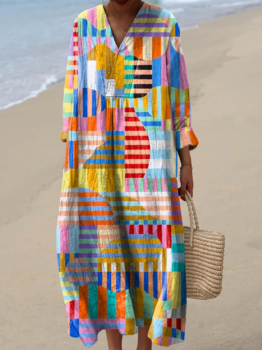 Women's Abstract Geometric Pattern Art Print Cotton Dress