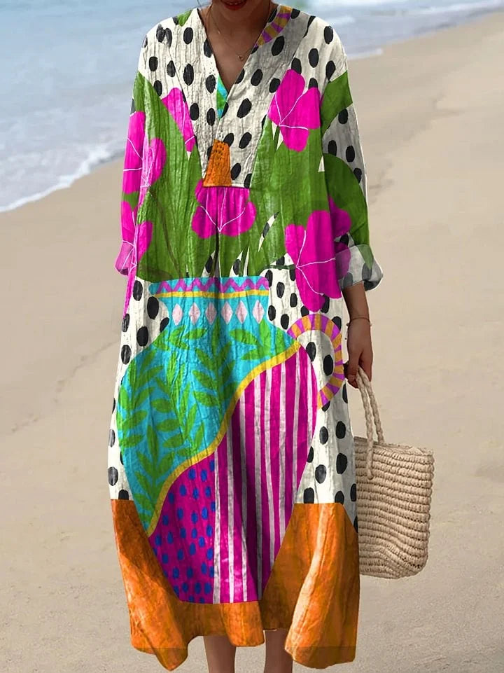 Women's Abstract Polka Dot Cute Floral Art Print Dresses