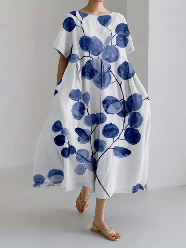 Women's Floral Print Round Neck Loose Maxi Dresses