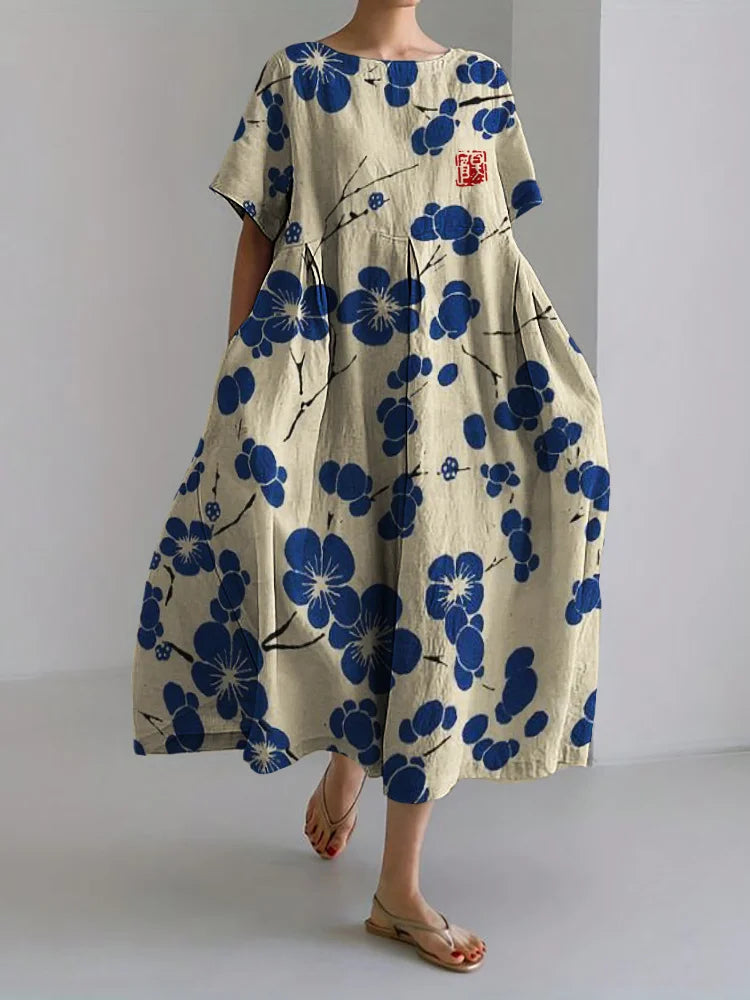 Women's Sakura Japanese Linen Art Linen Dress