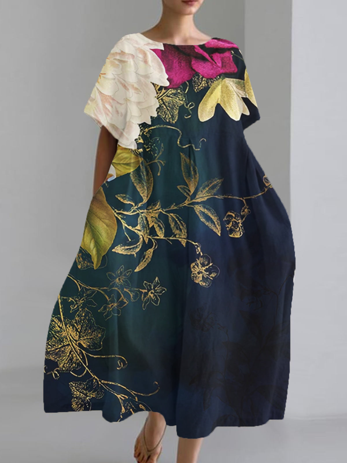 Women's Floral Printed Loose Casual Short Sleeve Dresses