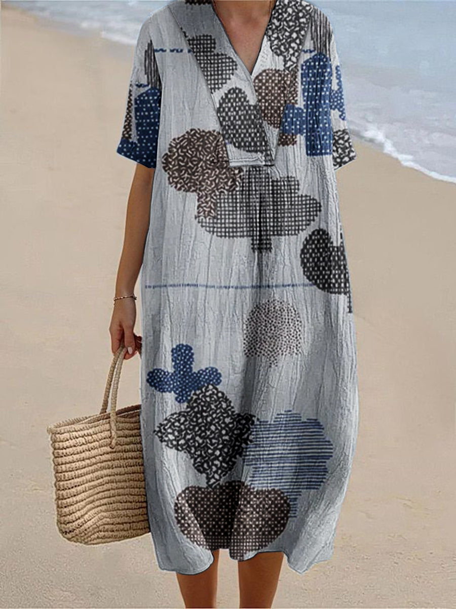 Women's Vintage Geometric Art Print Short Sleeve Dresses