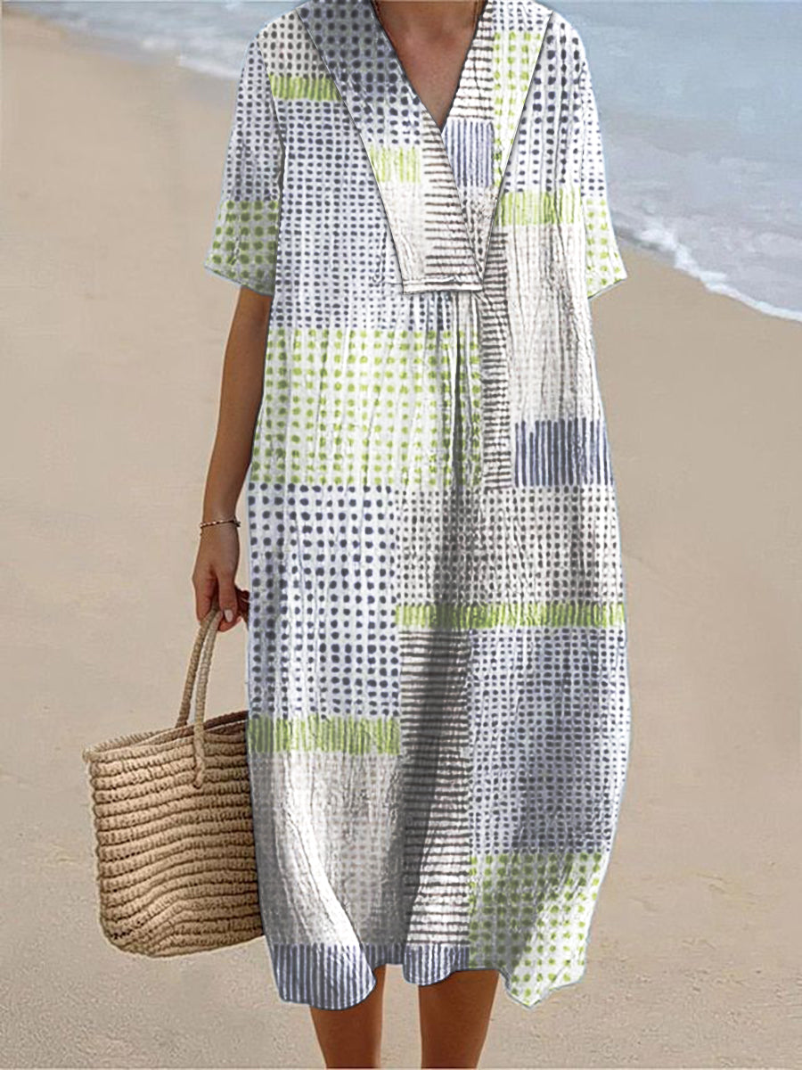 Women's Vintage Geometric Art Print Short Sleeve Dresses