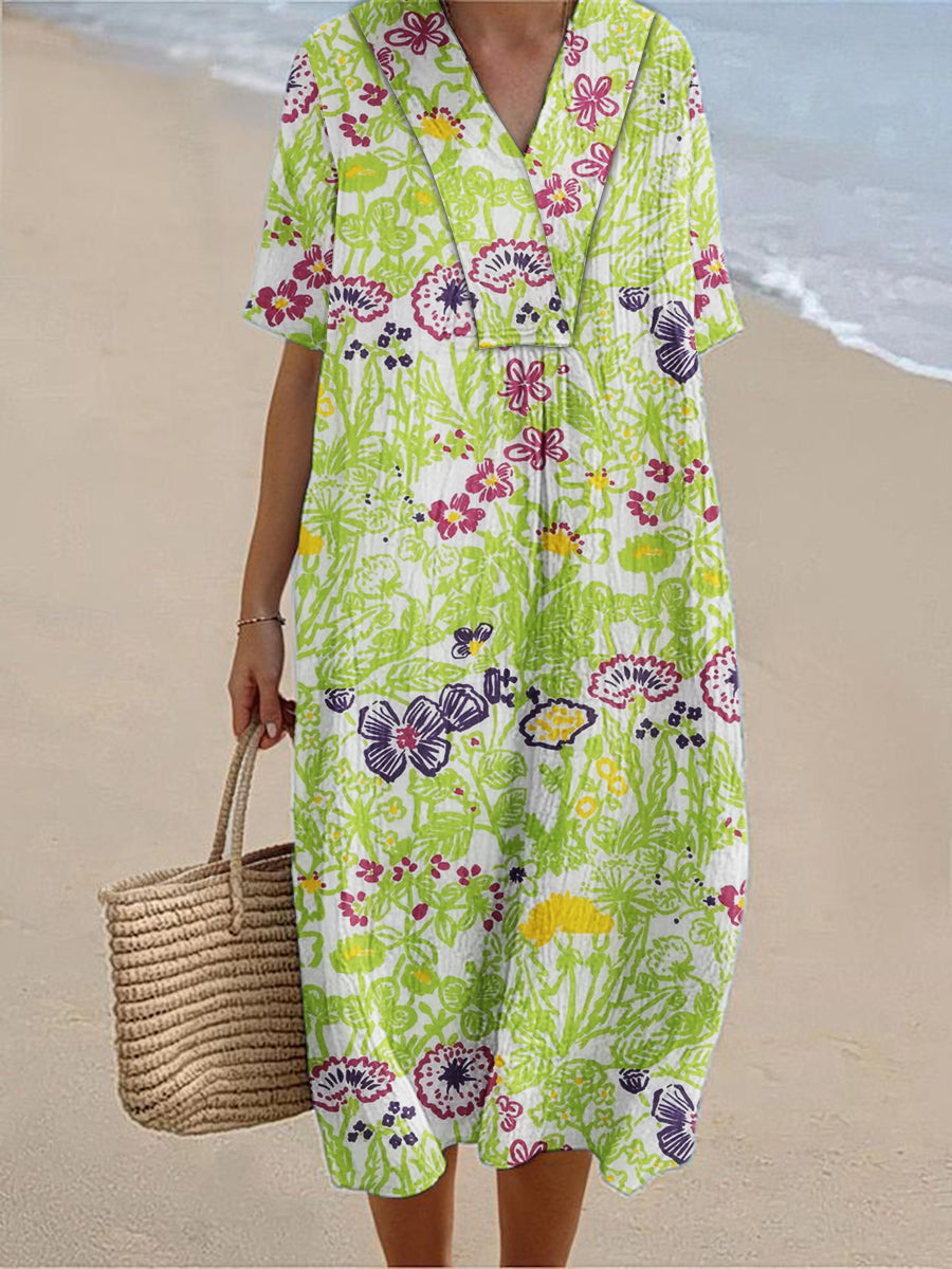 Women's Colorful Floral Art Print Short Sleeve Dresses