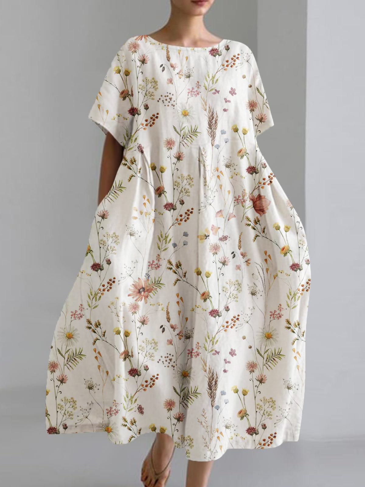 Women's Floral Printed Loose Casual Short Sleeve Dresses