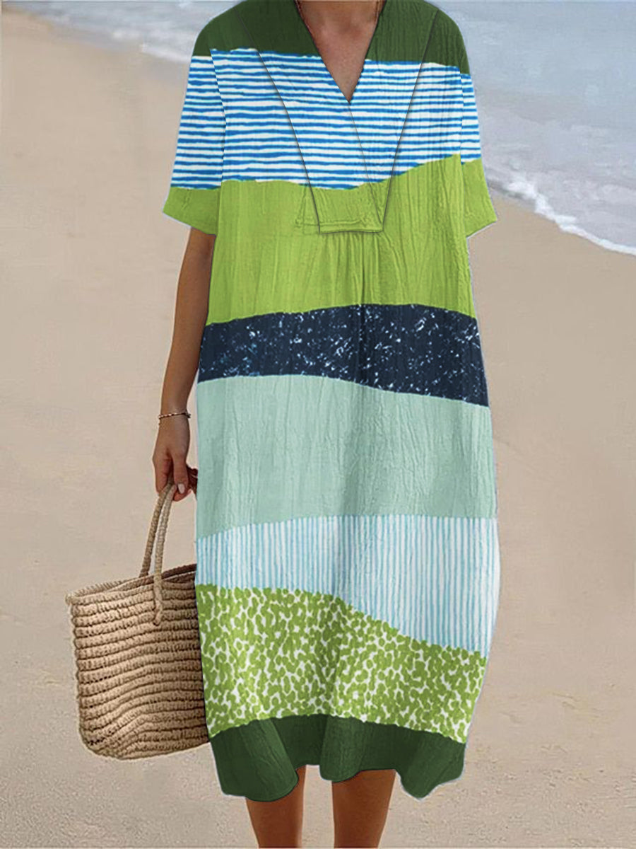 Women's Colorful Geometric Art Print Short Sleeve Dress