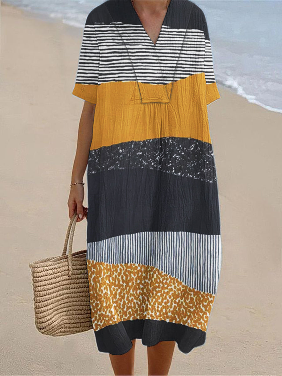 Women's Colorful Geometric Art Print Short Sleeve Dress
