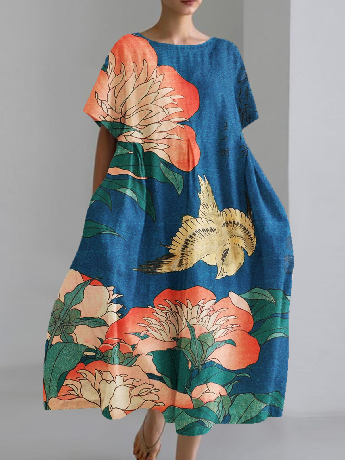 Women's Japanese Art Print Loose Casual Short Sleeve Dresses