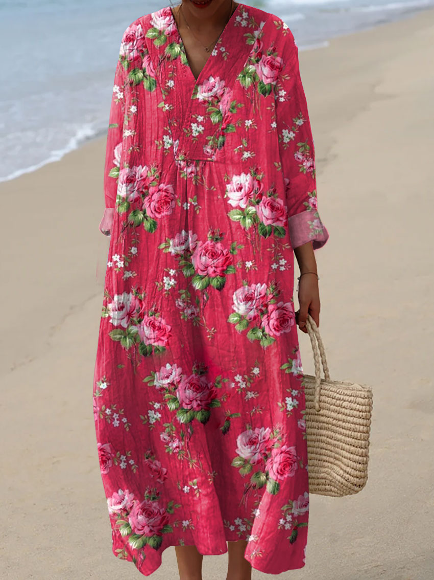 Women's Floral Printed Loose Casual Short Sleeve Dresses