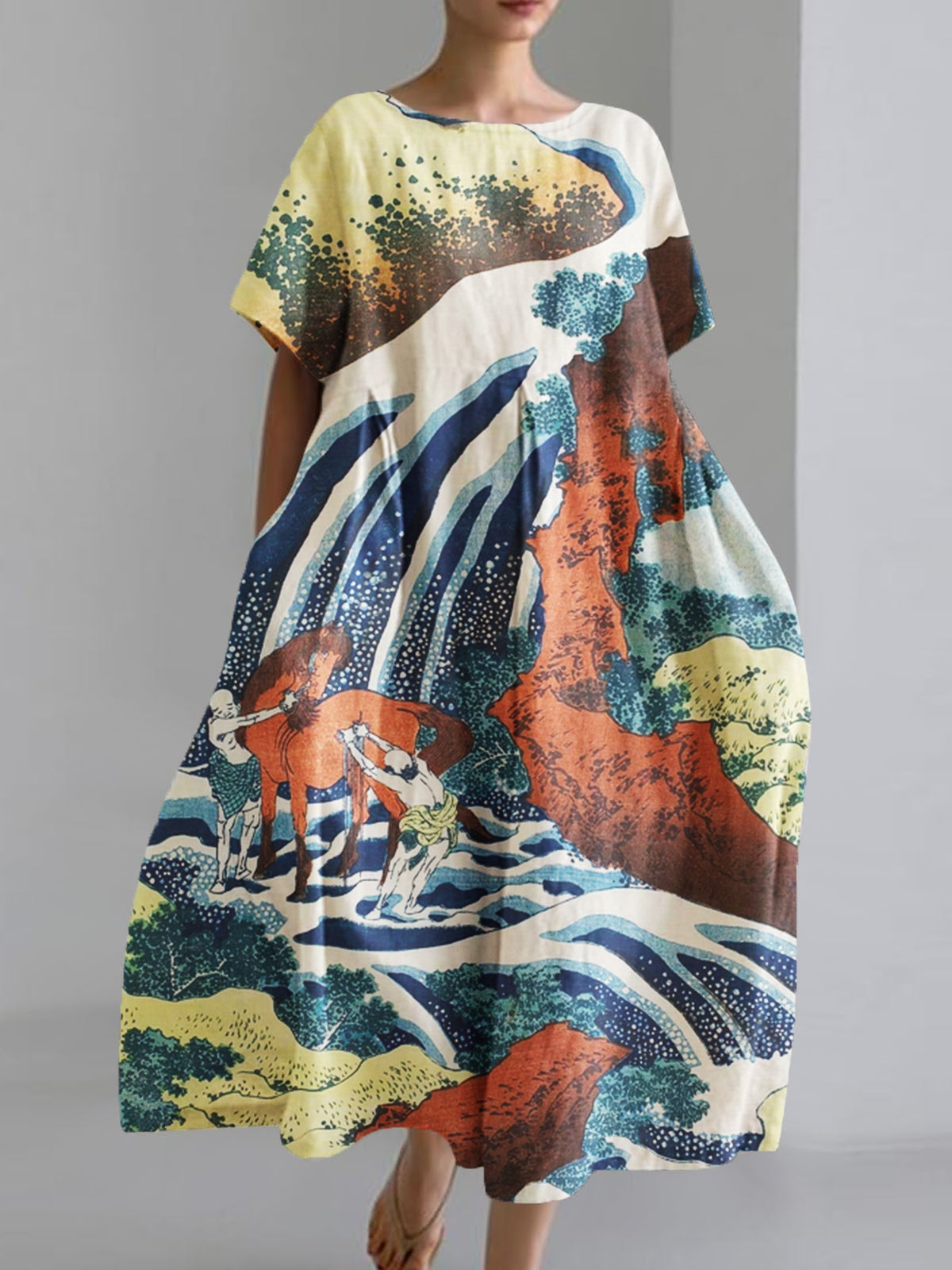 Women's Japanese Art Print Loose Casual Short Sleeve Dresses