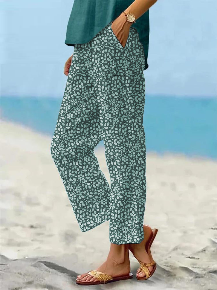 Women's Retro Floral Print Casual Cotton Pants
