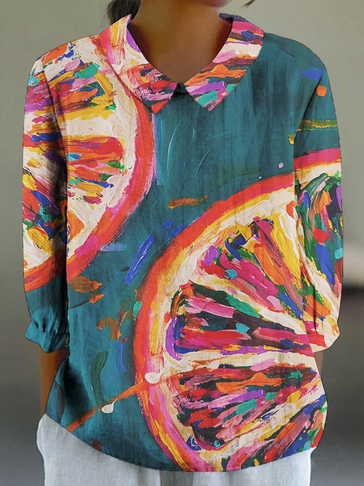 Women's Pink Grapefruit Art Print 3/4 Sleeve Shirt