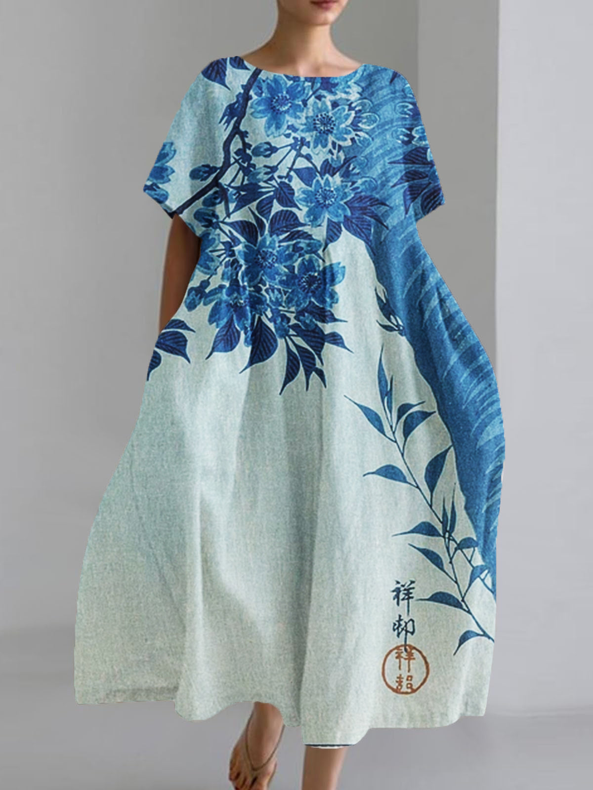 Women's Japanese Art Print Loose Casual Short Sleeve Dresses