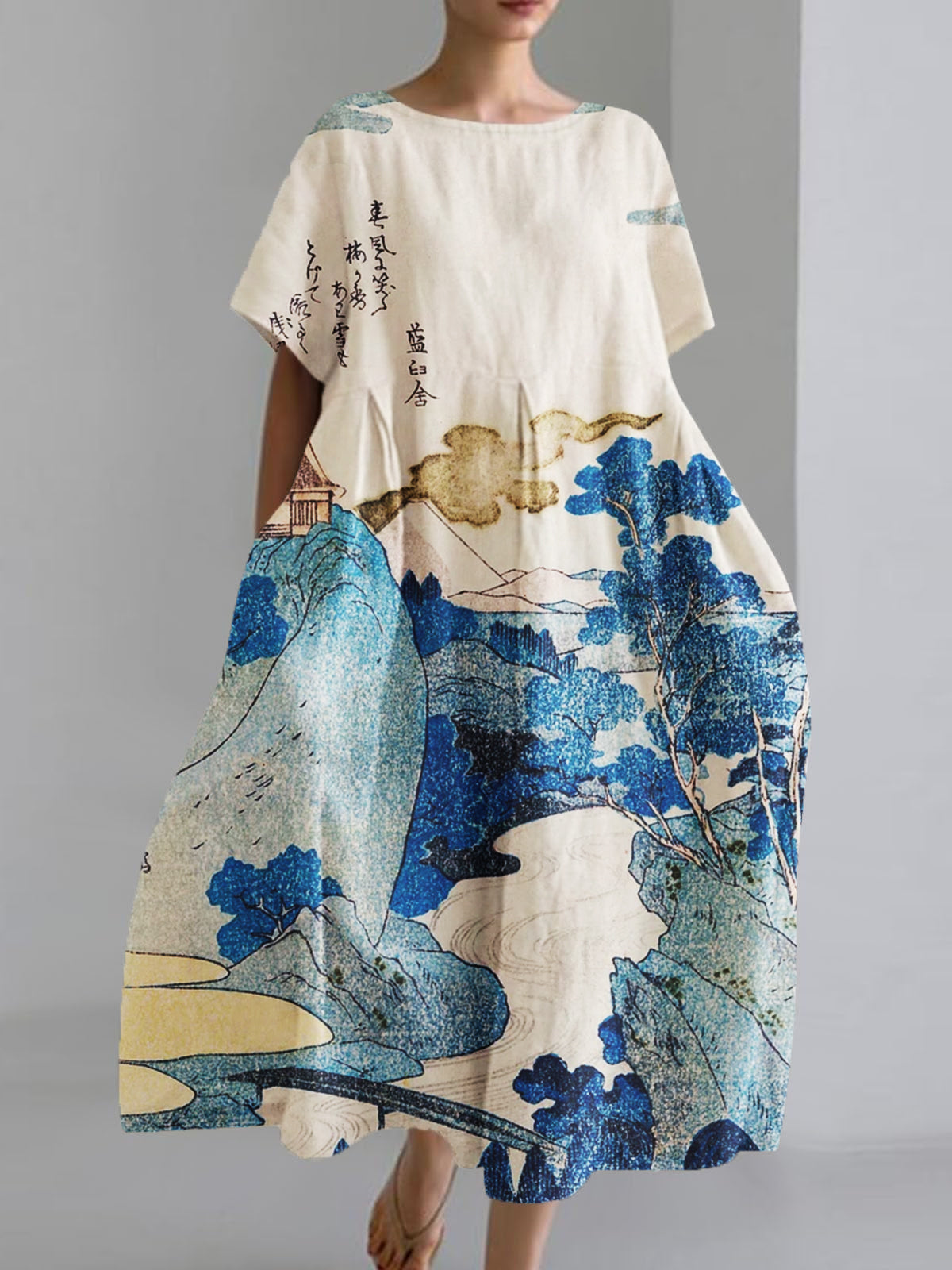 Women's Japanese Art Print Loose Casual Short Sleeve Dresses