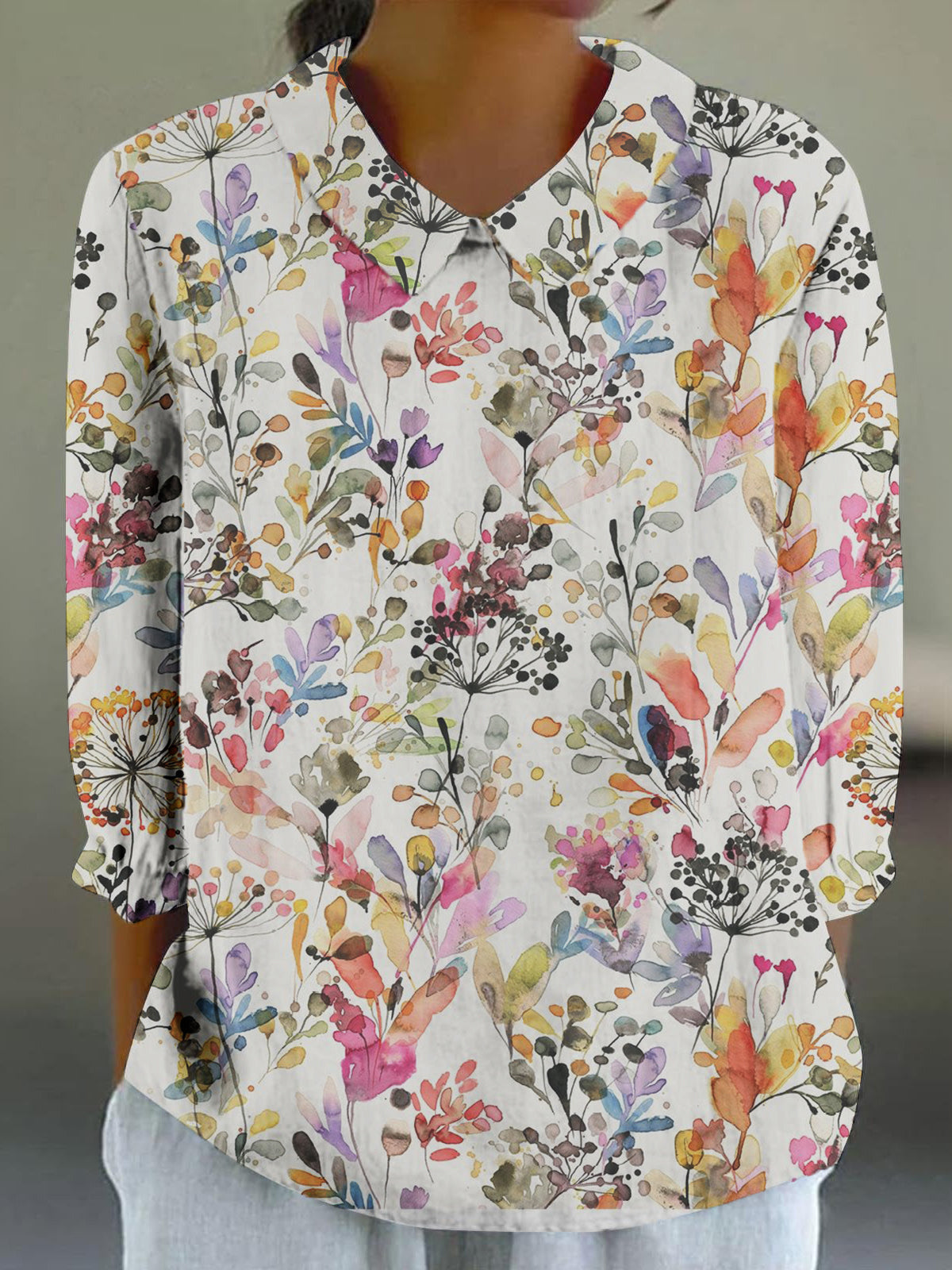 Women's Floral Country Jungle Dandelion Art Print 3/4 Sleeve Shirt