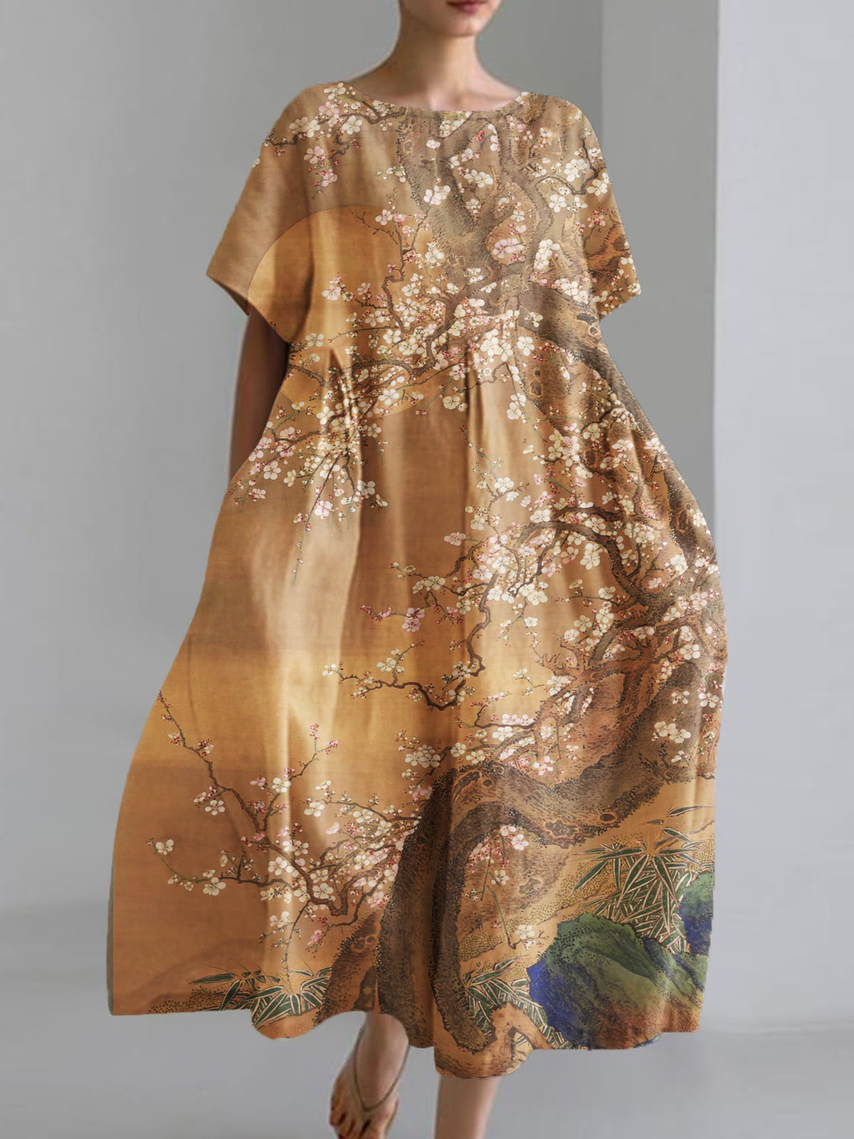 Women's Japanese Art Print Loose Casual Short Sleeve Dresses