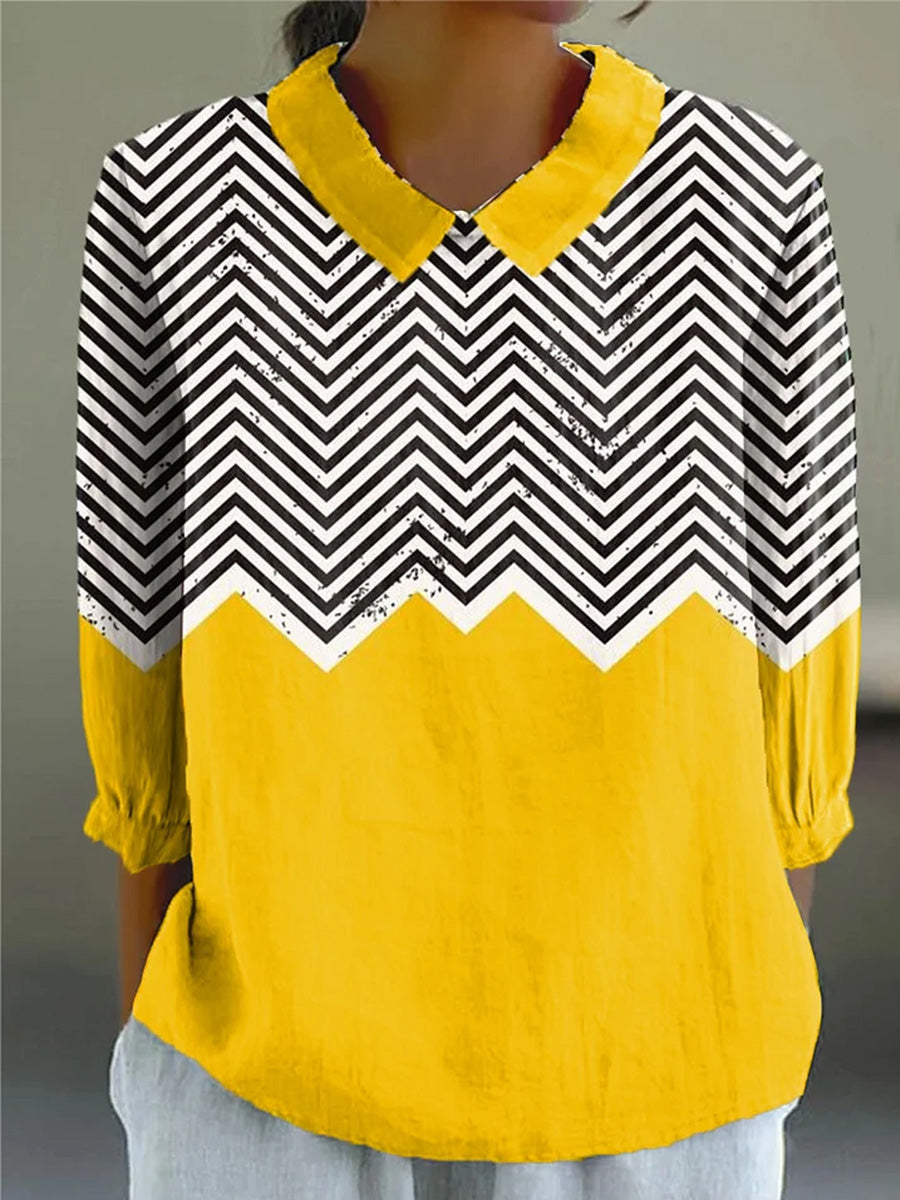 Women's Abstract Geometric Print Cotton 3/4 Sleeve Shirt
