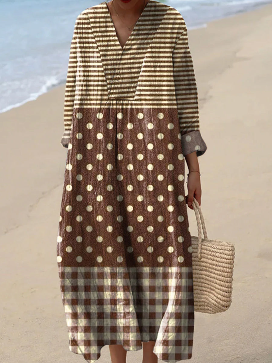 Women's Retro Polka Dot Stripe Art Print Dress