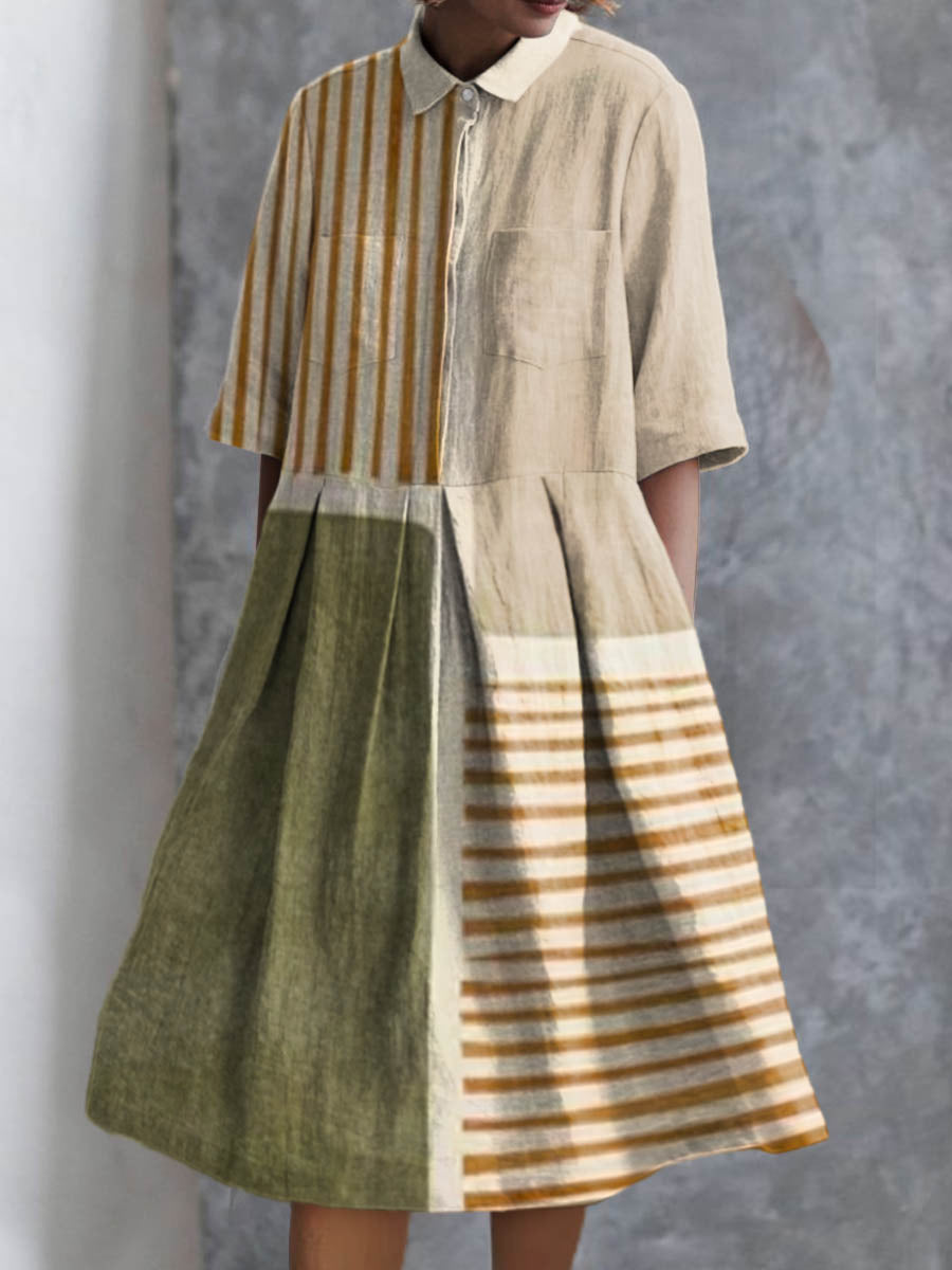 Women's Abstract Geometric Line Pattern Print Pocket Cotton Dress