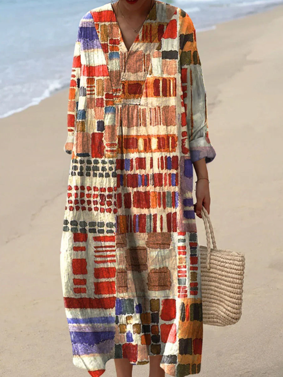 Women's Colorful Abstract Color Block Art Print Dress