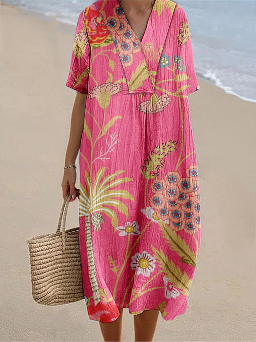Women's Vintage Floral Art Print Short Sleeve Dresses
