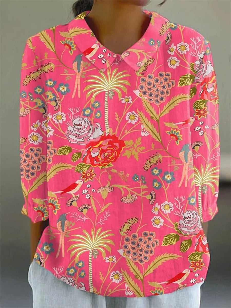 Women's Vintage Floral Art Print 3/4 Sleeve Shirt