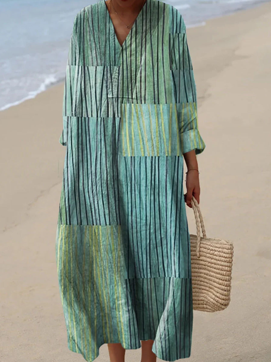 Women's Abstract Geometric Line Pattern Art Print Cotton Dress