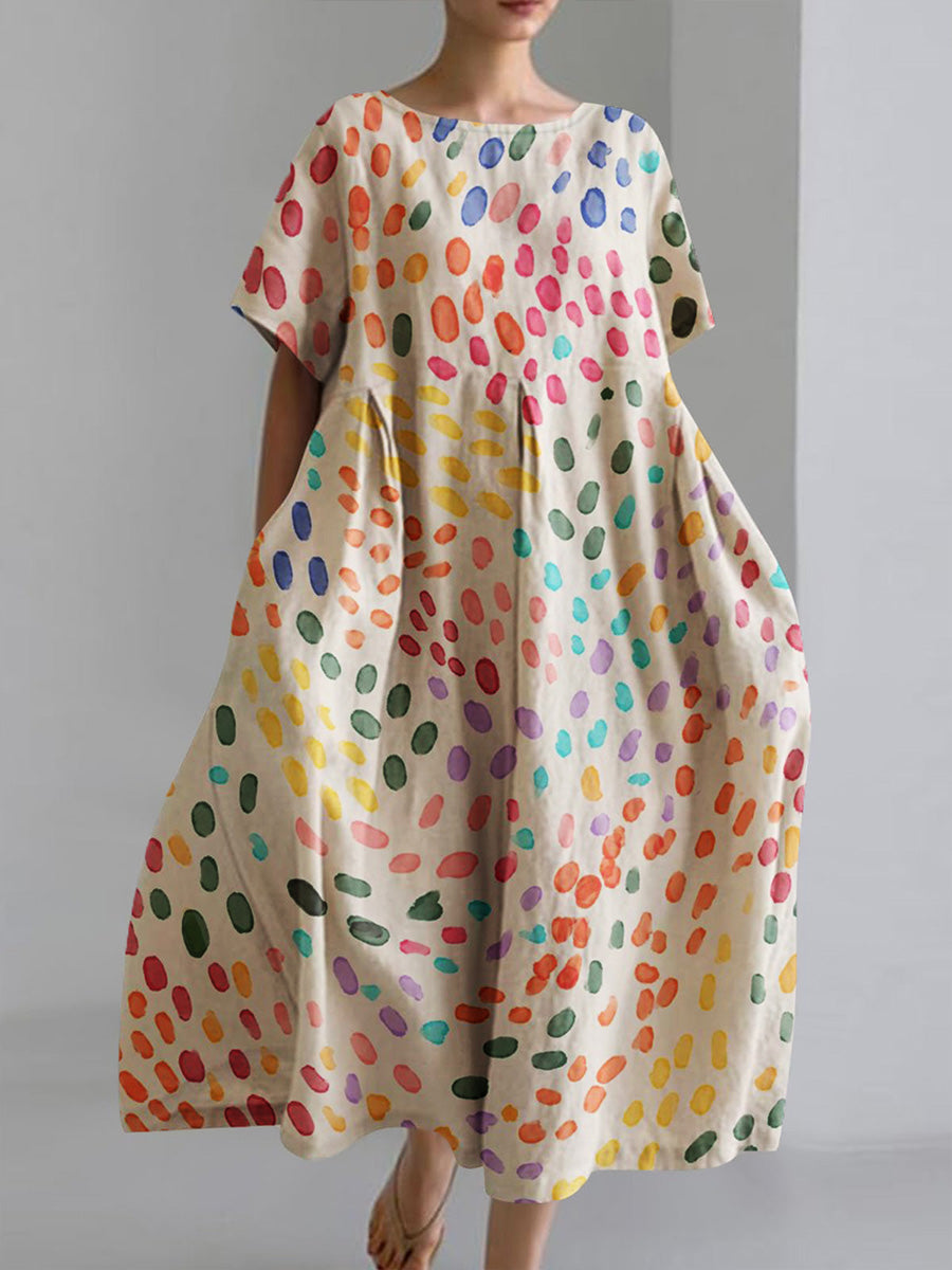 Women's Geometric Art Print Round Neck Short Sleeve Pocket Dress