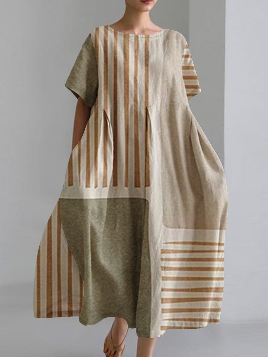 Women's Geometric Art Print Round Neck Short Sleeve Pocket Dress