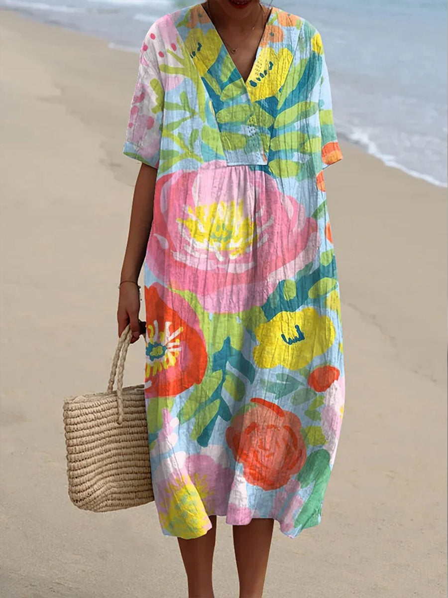 Women's Watercolor Flowers Art Print Dress