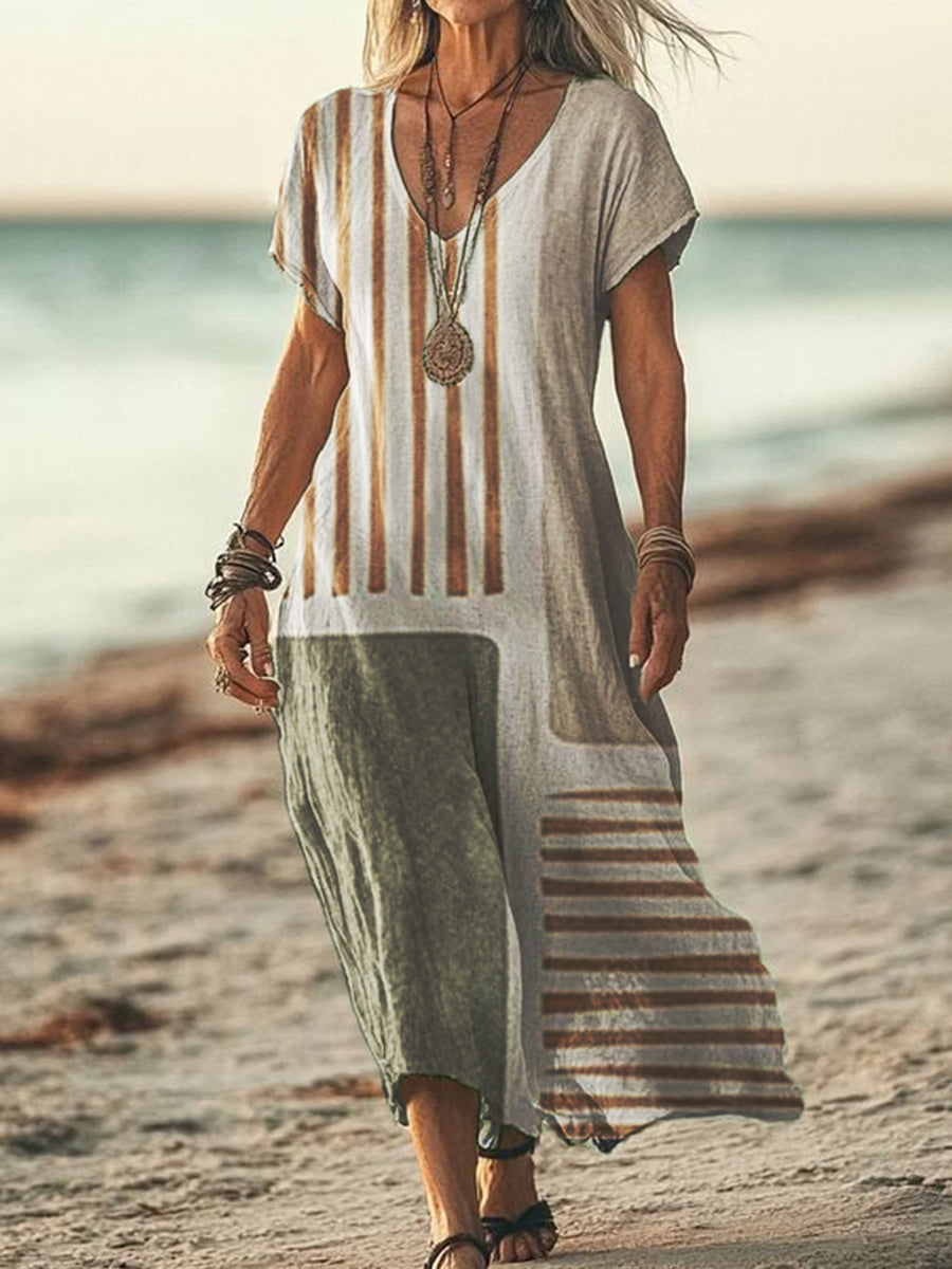 Women's Geometric Art Print V-Neck Short Sleeve Dress