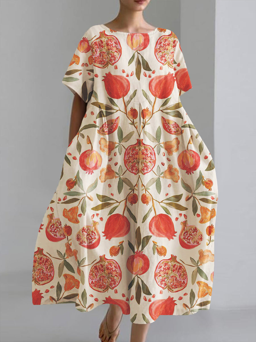 Women's Fruit Art Print Short Sleeve Pocket Dress