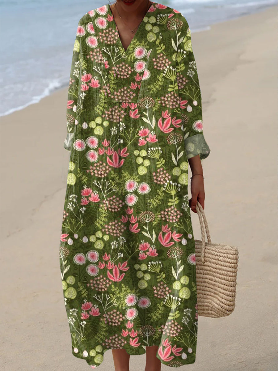 Women's Vintage Floral Art Print Casual Dress