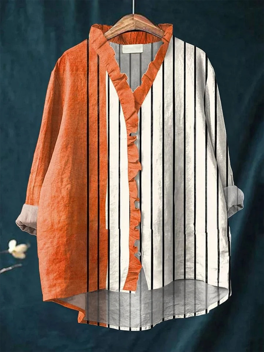 Women's Vintage Abstract Geometry Art Print Casual Cotton And Linen 3/4 Sleeve Shirt