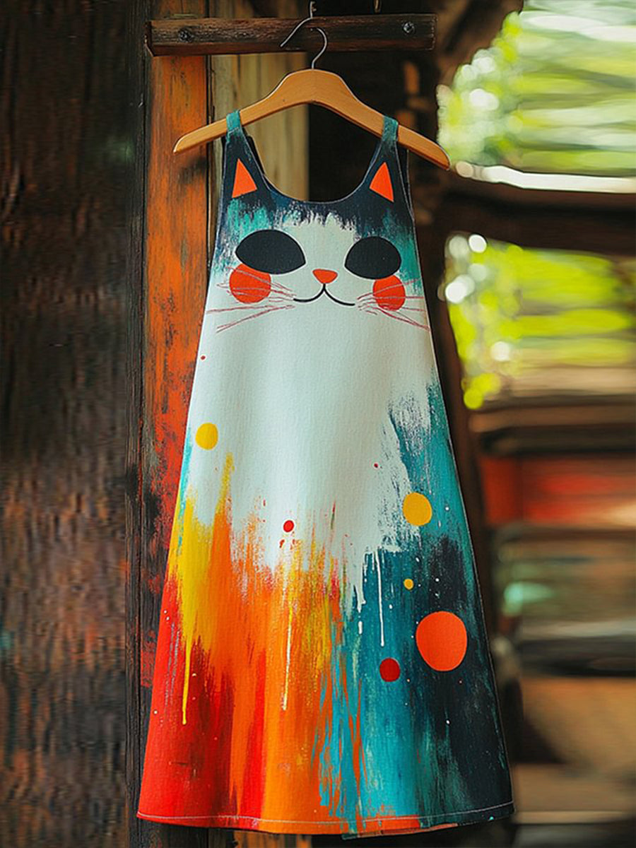 Women's Cat Art Print Casual Dress