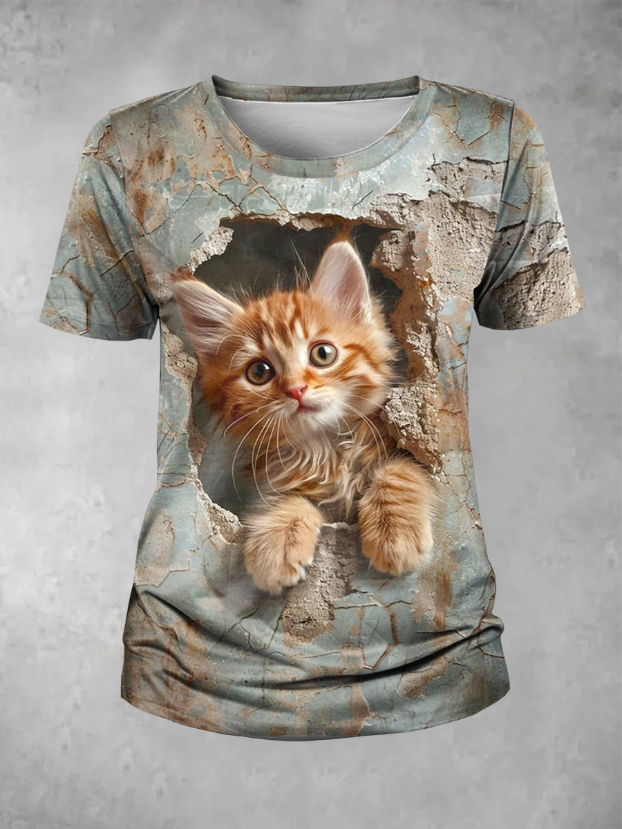 Women's Funny Cat Print T-Shirt