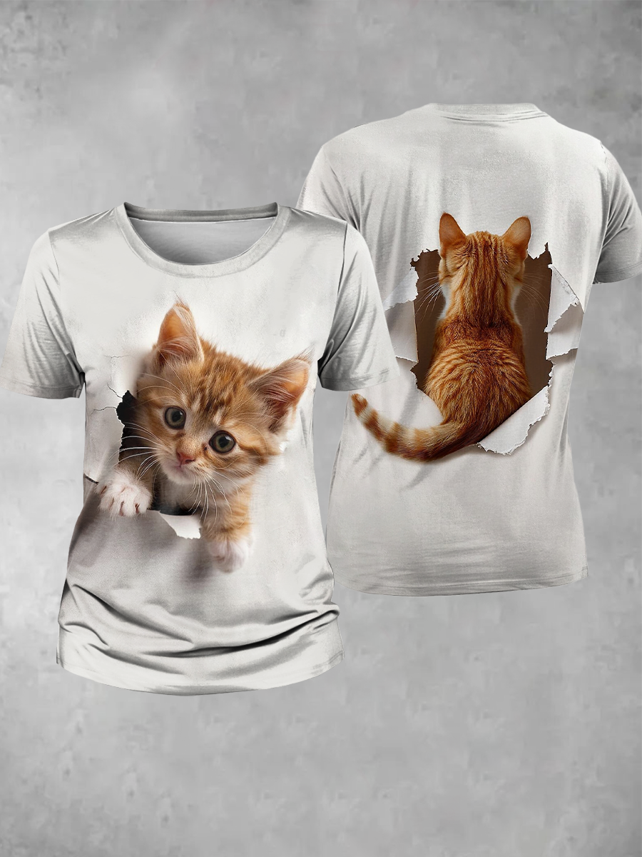 Women's Funny Cat Print T-Shirt