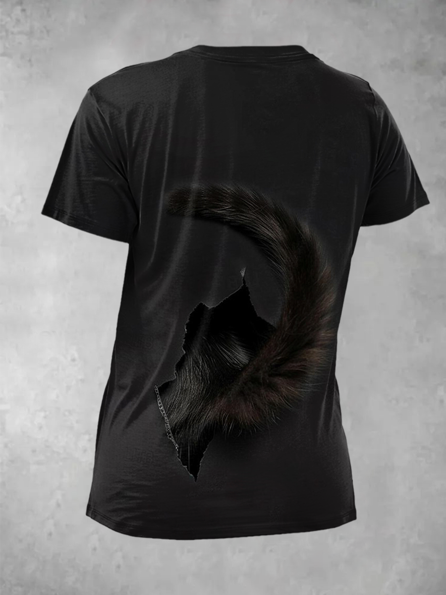 Women's Funny Cat Print V Neck T-Shirt