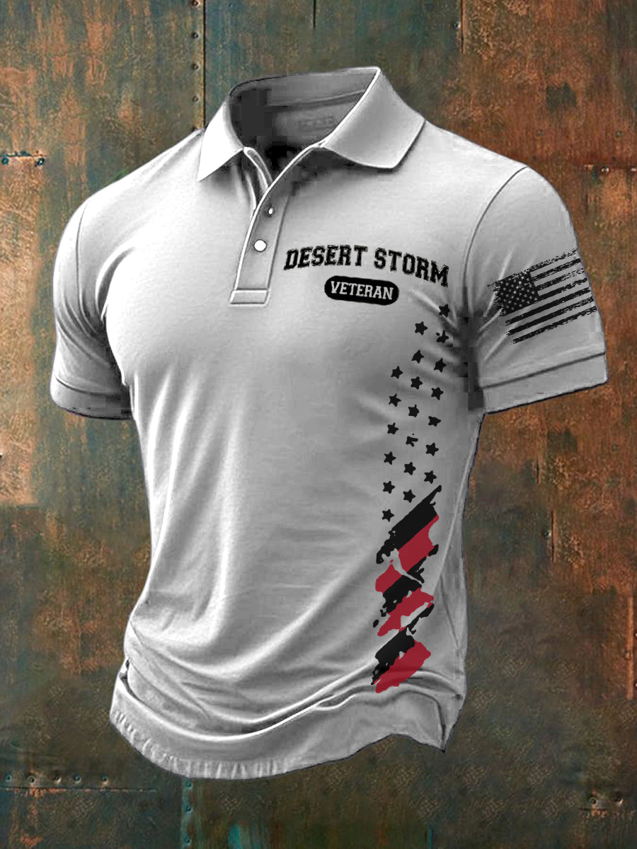 Men's Desert Storm Veteran Three-button Straight Tweed Polo
