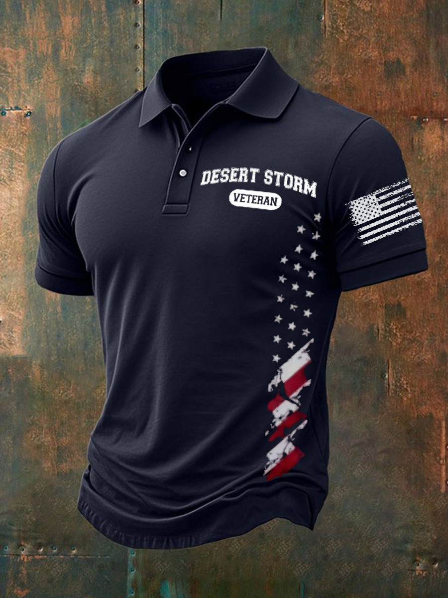 Men's Desert Storm Veteran Three-button Straight Tweed Polo