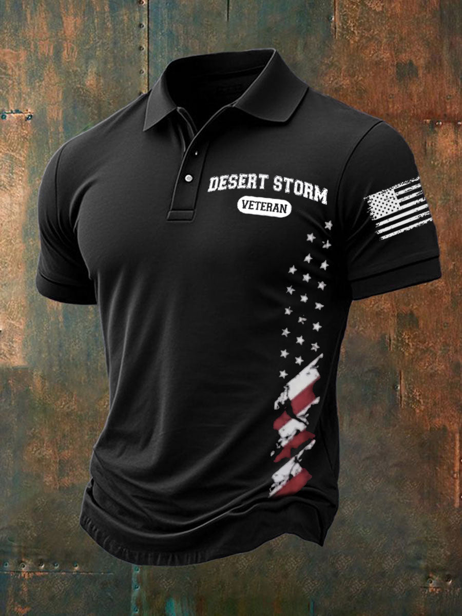 Men's Desert Storm Veteran Three-button Straight Tweed Polo