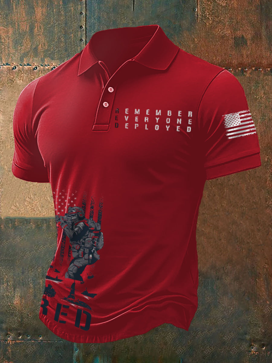 Men's RED Friday Remember Everyone Deployed short sleeve polo shirt