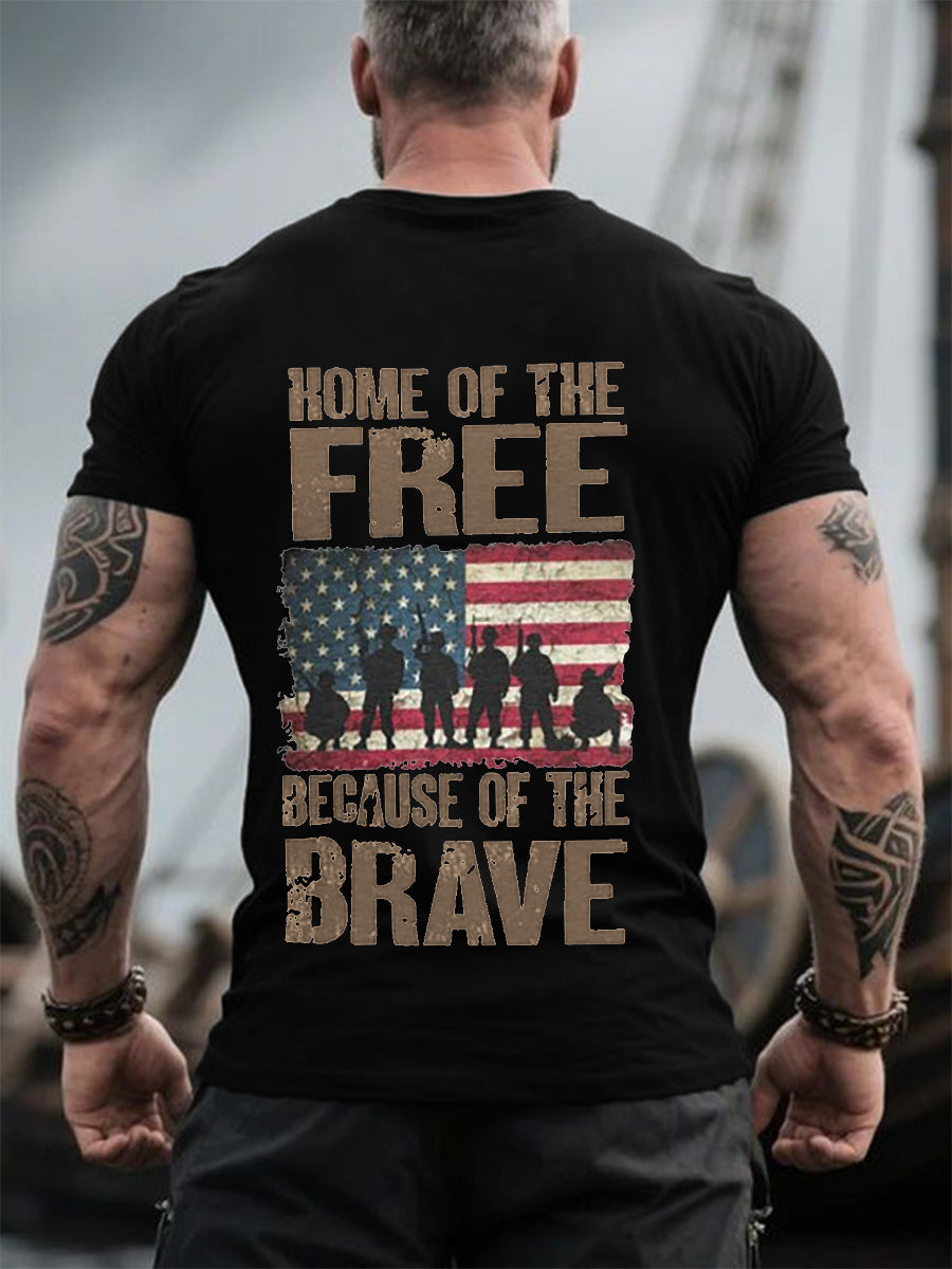 Men's Memorial Day Home Of The Free Because Of The Brave Ptinted Short-sleeved T-shirt