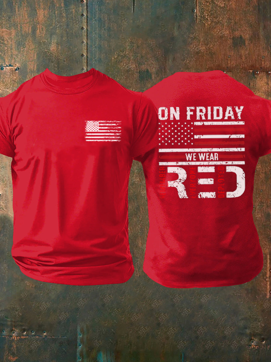 Men's On Fridays We Wear Red Remember Everyone Deployed T-shirt