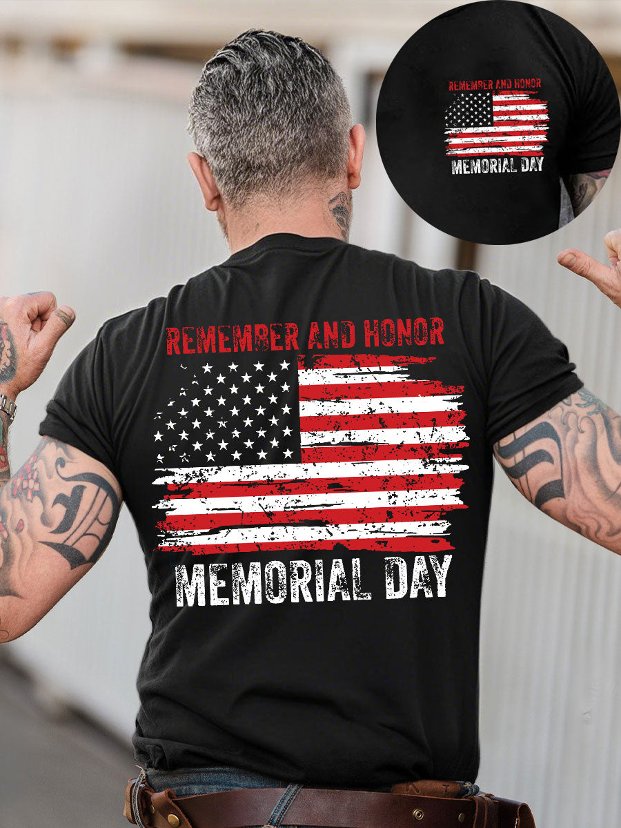 Men's Memorial Day Remeber&Honor Flag Printed T-shirt
