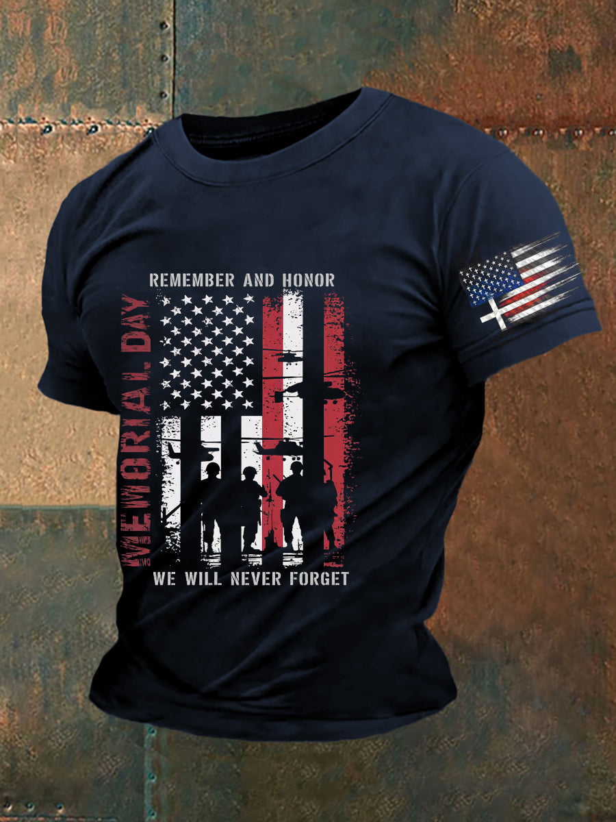 Men's Memorial Day Remember Honor Never Forget Printed Short-sleeved T-shirt