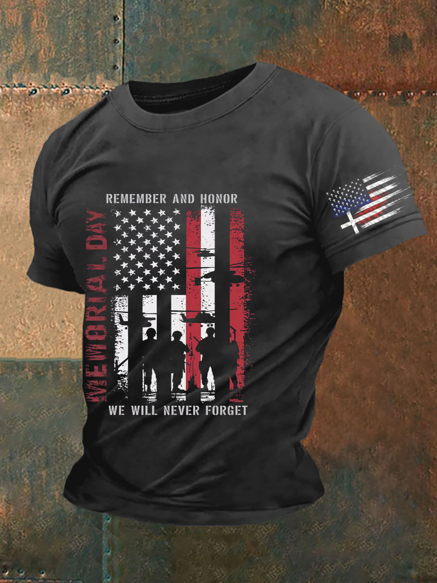 Men's Memorial Day Remember Honor Never Forget Printed Short-sleeved T-shirt